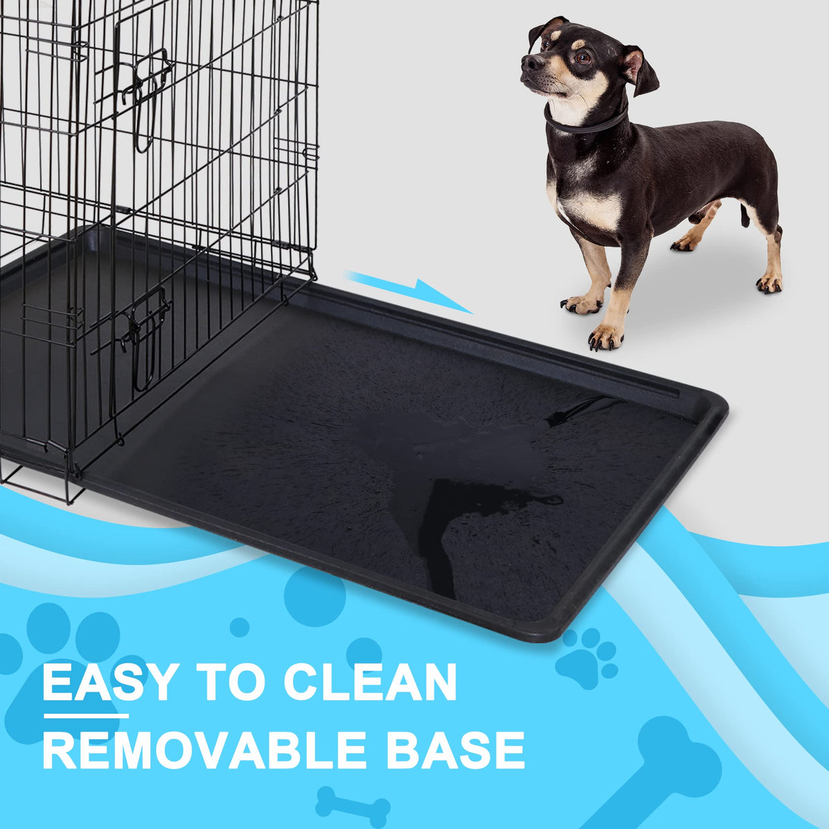 42 Inch Folding Metal Dog Crate with Tray and Handle X882757