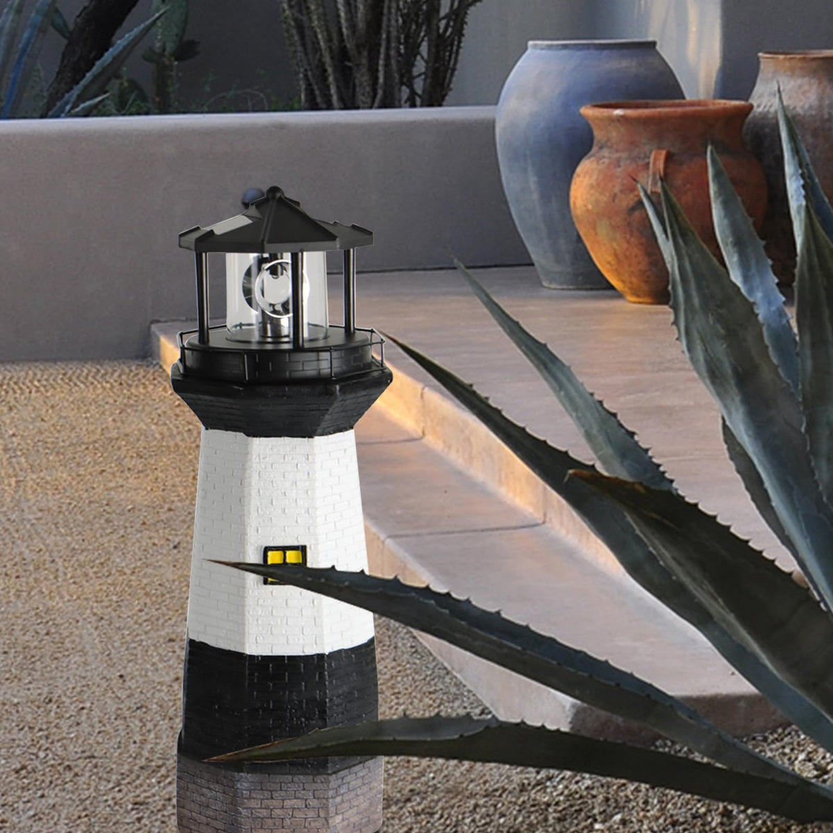 Solar Powered Lighthouse Garden Light with Rotating Beacon N44942