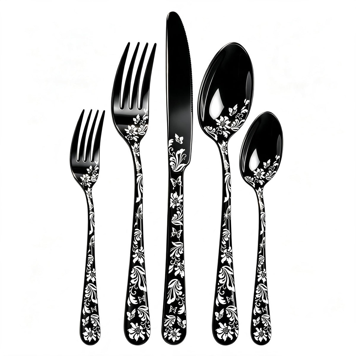 60 Piece White Floral Pattern Stainless Steel Silverware Set A62259