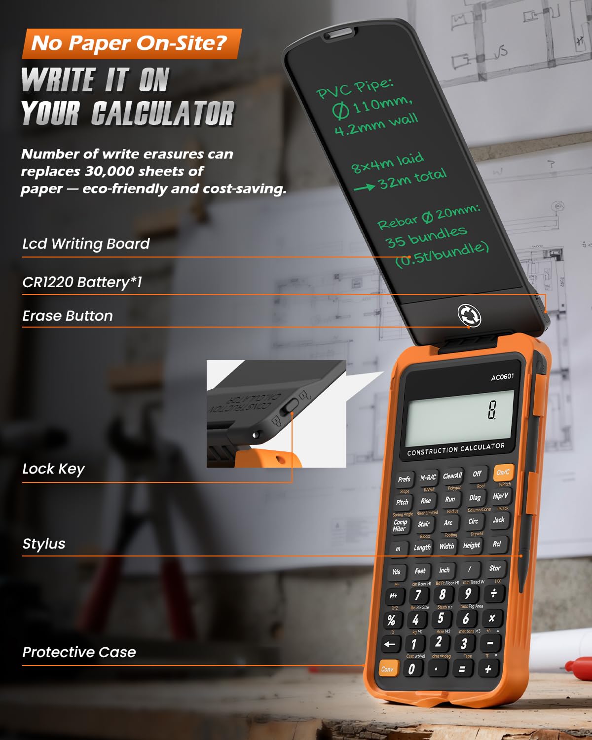Construction Calculator with Writing Tablet I94683