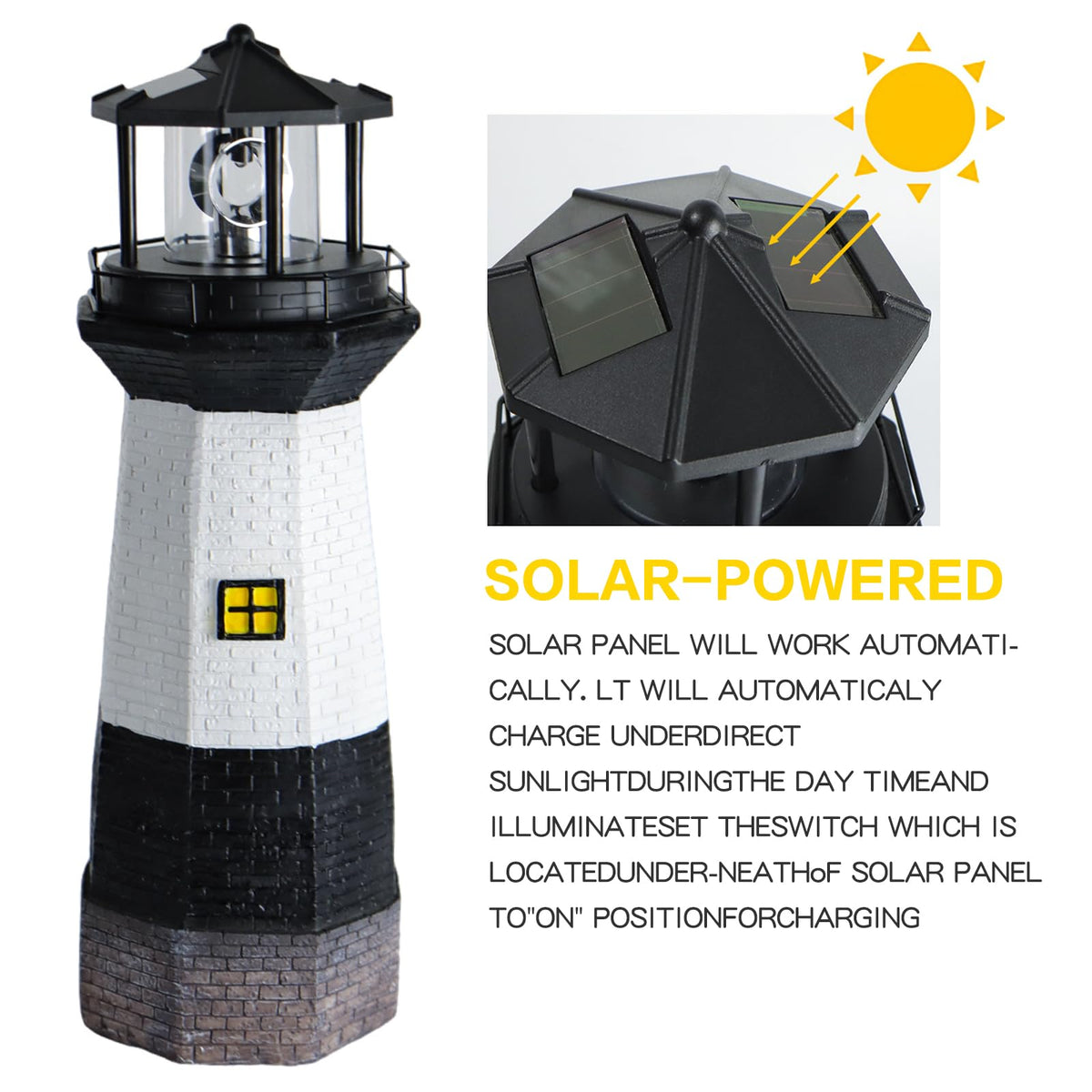 Solar Powered Lighthouse Garden Light with Rotating Beacon N44942