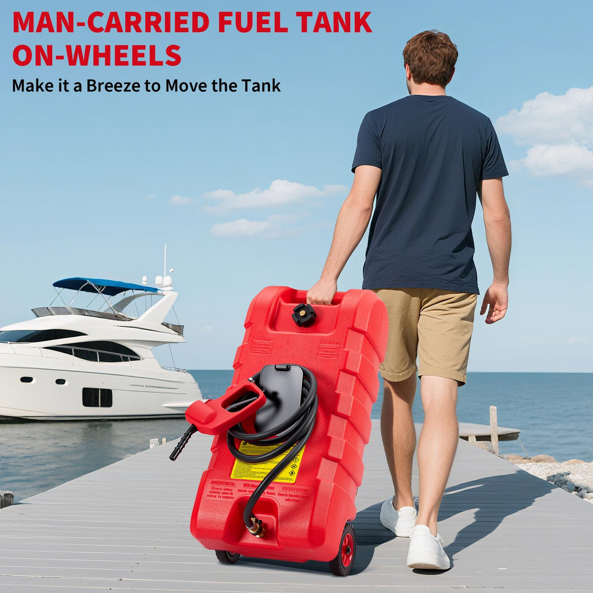 15 Gallon Portable Fuel Gas Can with Wheels and Hose J1052