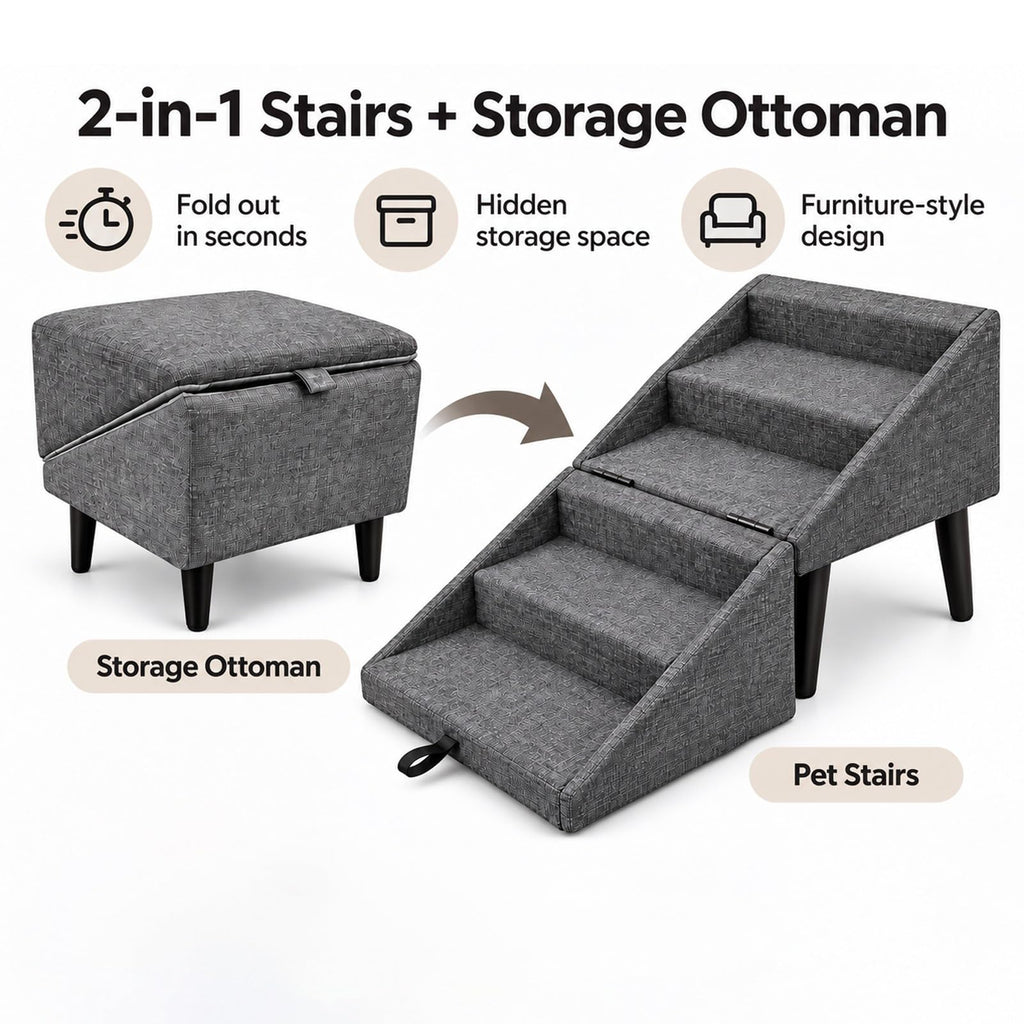 Foldable Dog Stairs Ottoman 2 in 1 Pet Steps with Storage G7656