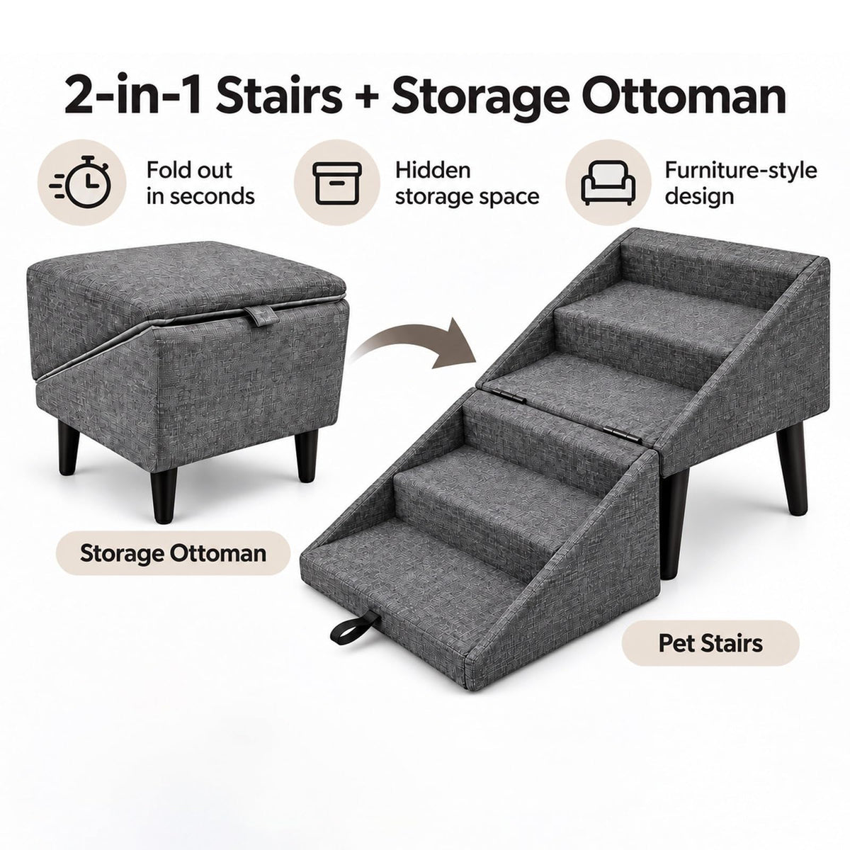 Foldable Dog Stairs Ottoman 2 in 1 Pet Steps with Storage G7656