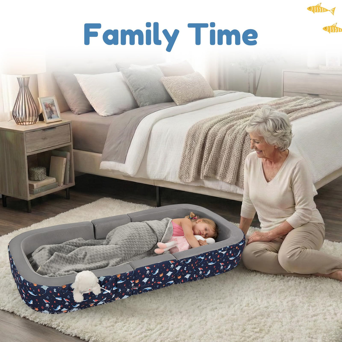 2-in-1 Foldable Toddler Travel Bed with Foam Safety Rails L98321