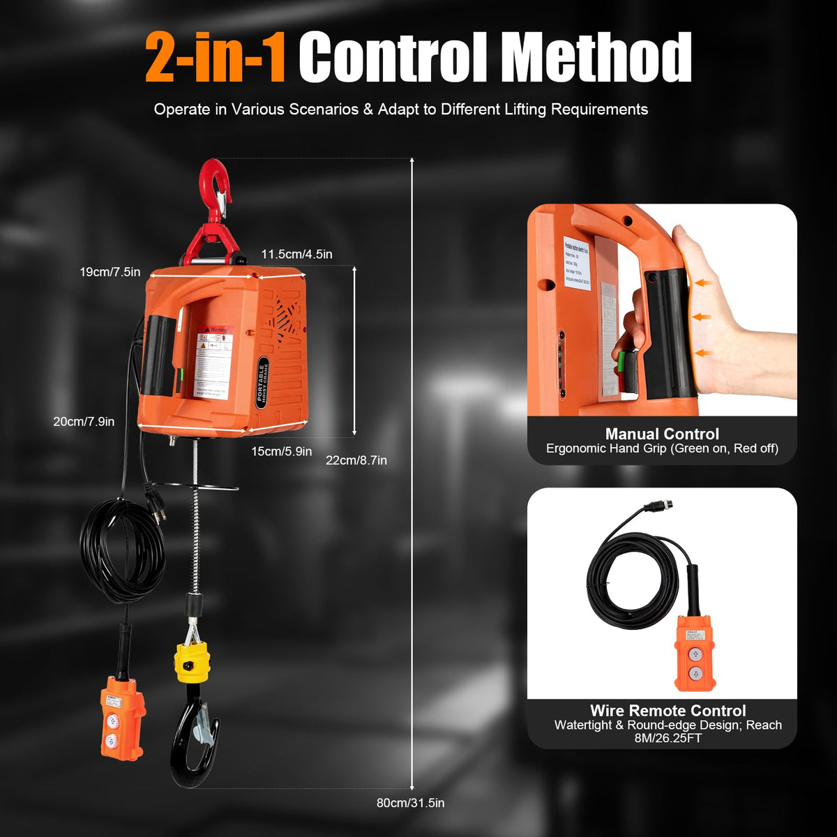 3 in 1 Electric Hoist Winch 2200LBS 38FT 110V A14064