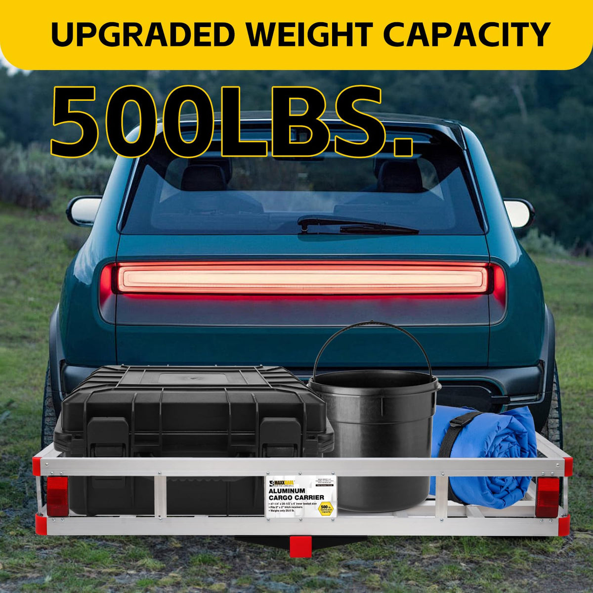 Aluminum Cargo Carrier with High Side Rails, 500-lb Load Capacity, Grey, 49" x 22.5" F7181