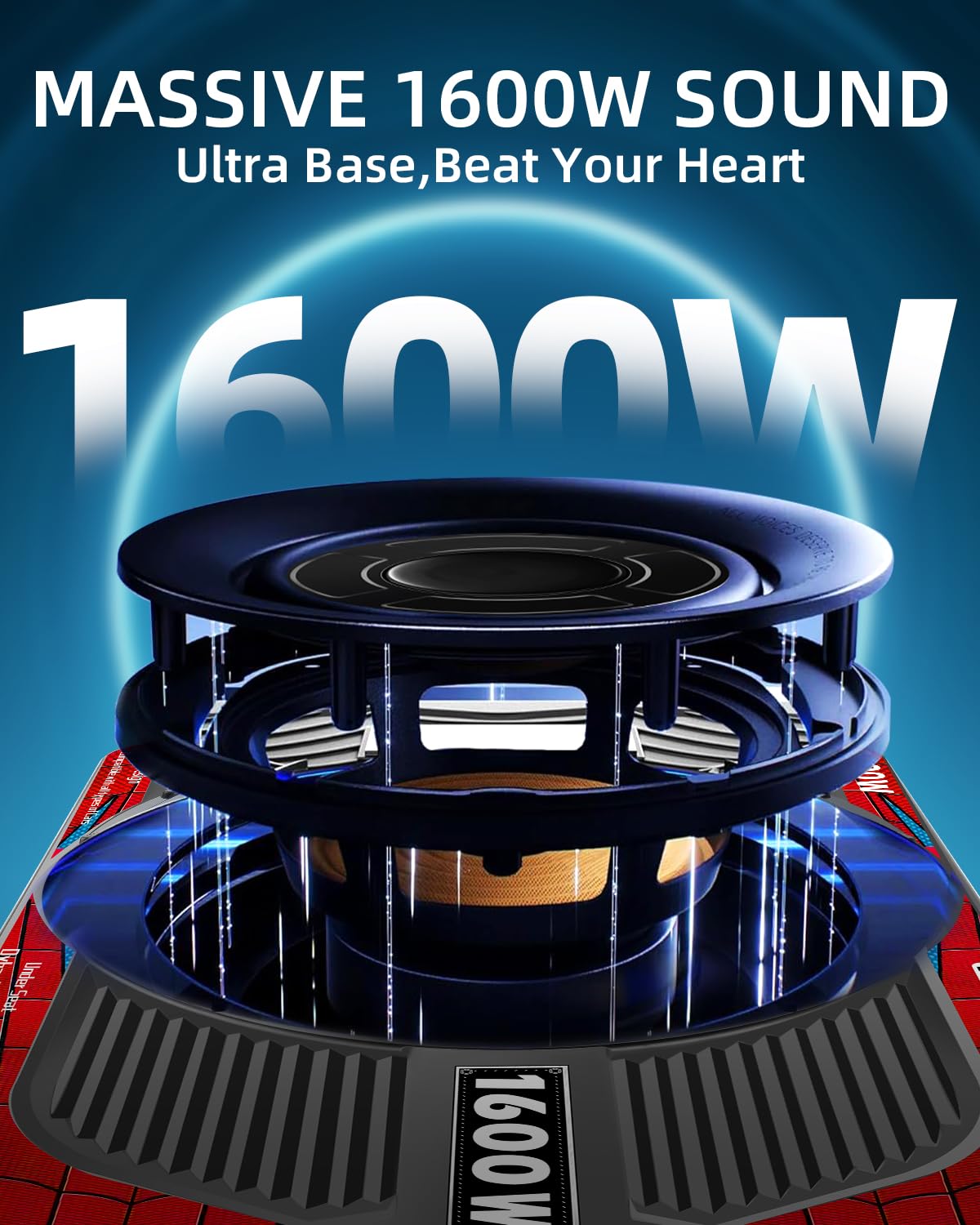 1600W Slim Underseat Car Subwoofer and Amp with RGB Light A8631