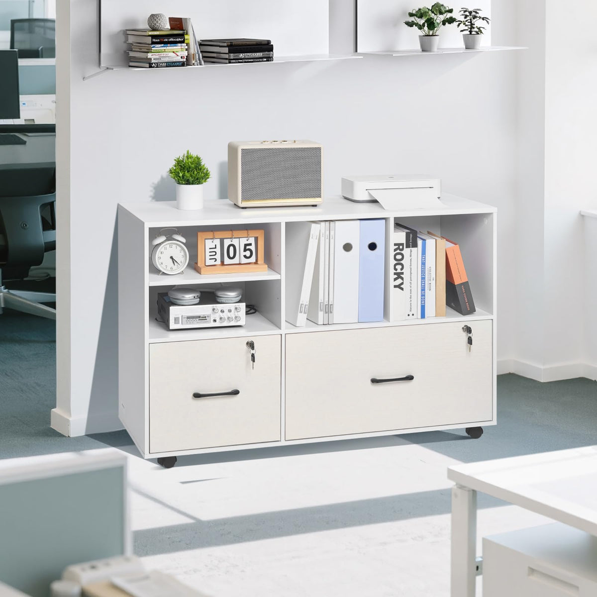 White 2 Drawer Wooden Lockable Mobile File Cabinet P148483