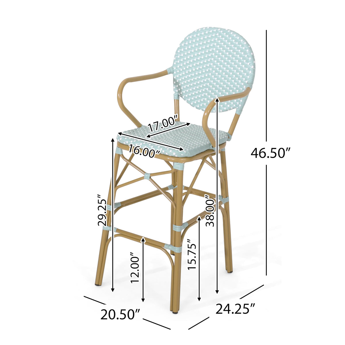 Teal Bamboo Print Wicker Aluminum Bar Stools Set of 2 T377