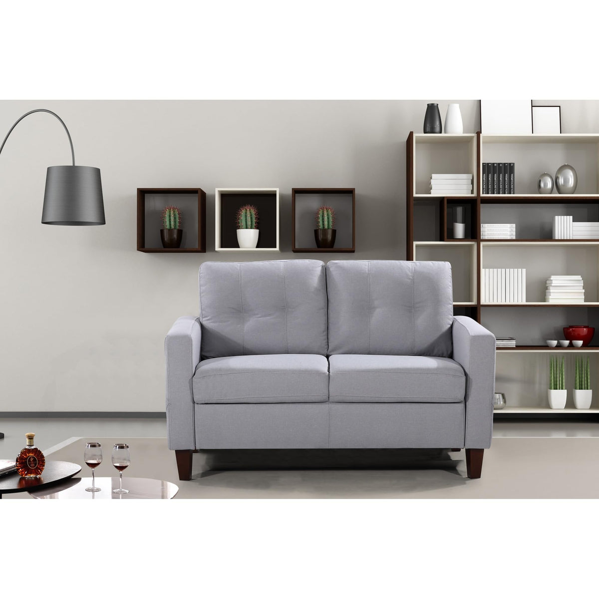 Light Gray Tufted Upholstered Loveseat Y401264