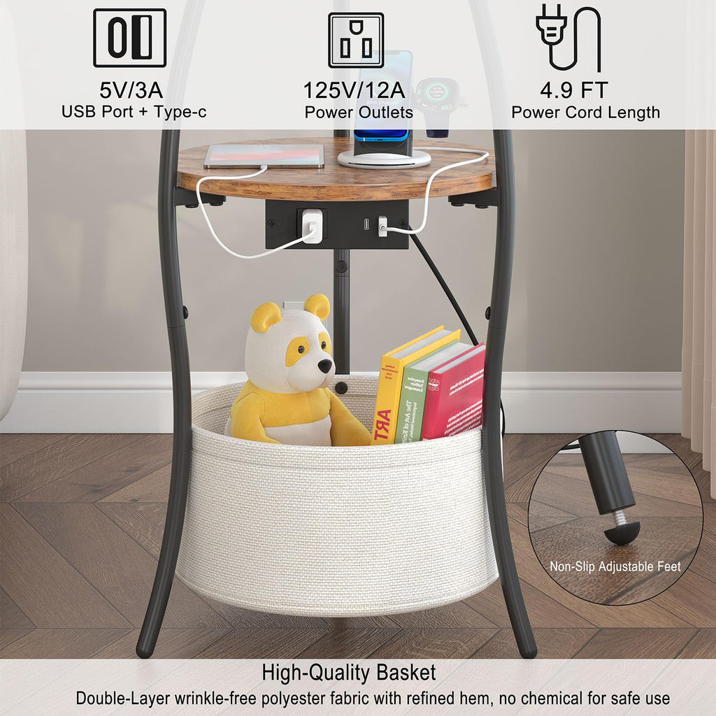 3-Tier Round End Table with Charging Station Z21206