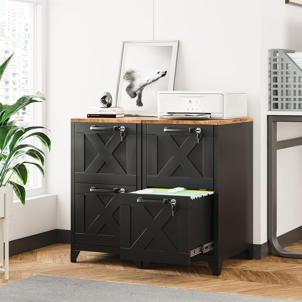 Black 2 Drawer Steel File Cabinet with Lock F776