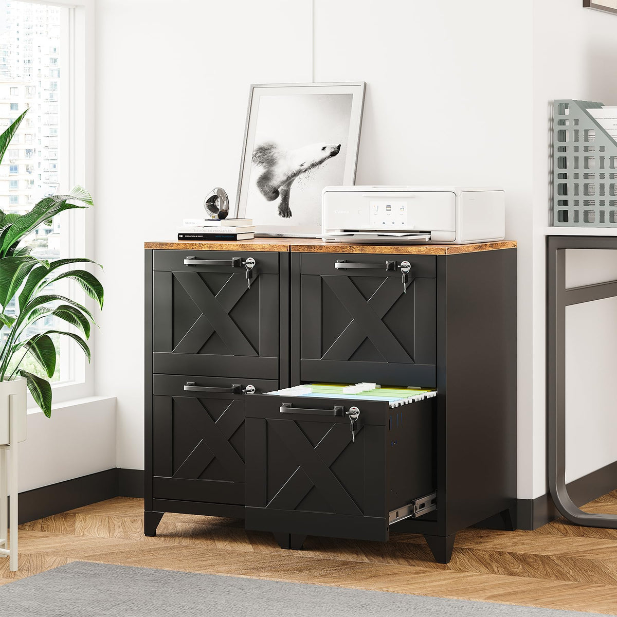 Black 2 Drawer Steel File Cabinet with Lock F776