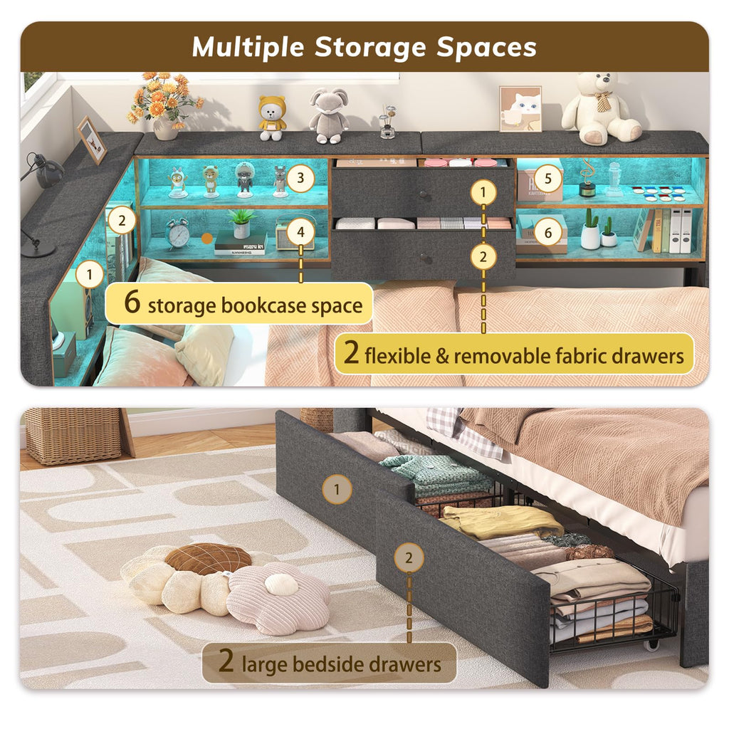 Twin Corner Bed Frame with Storage Drawers C309856