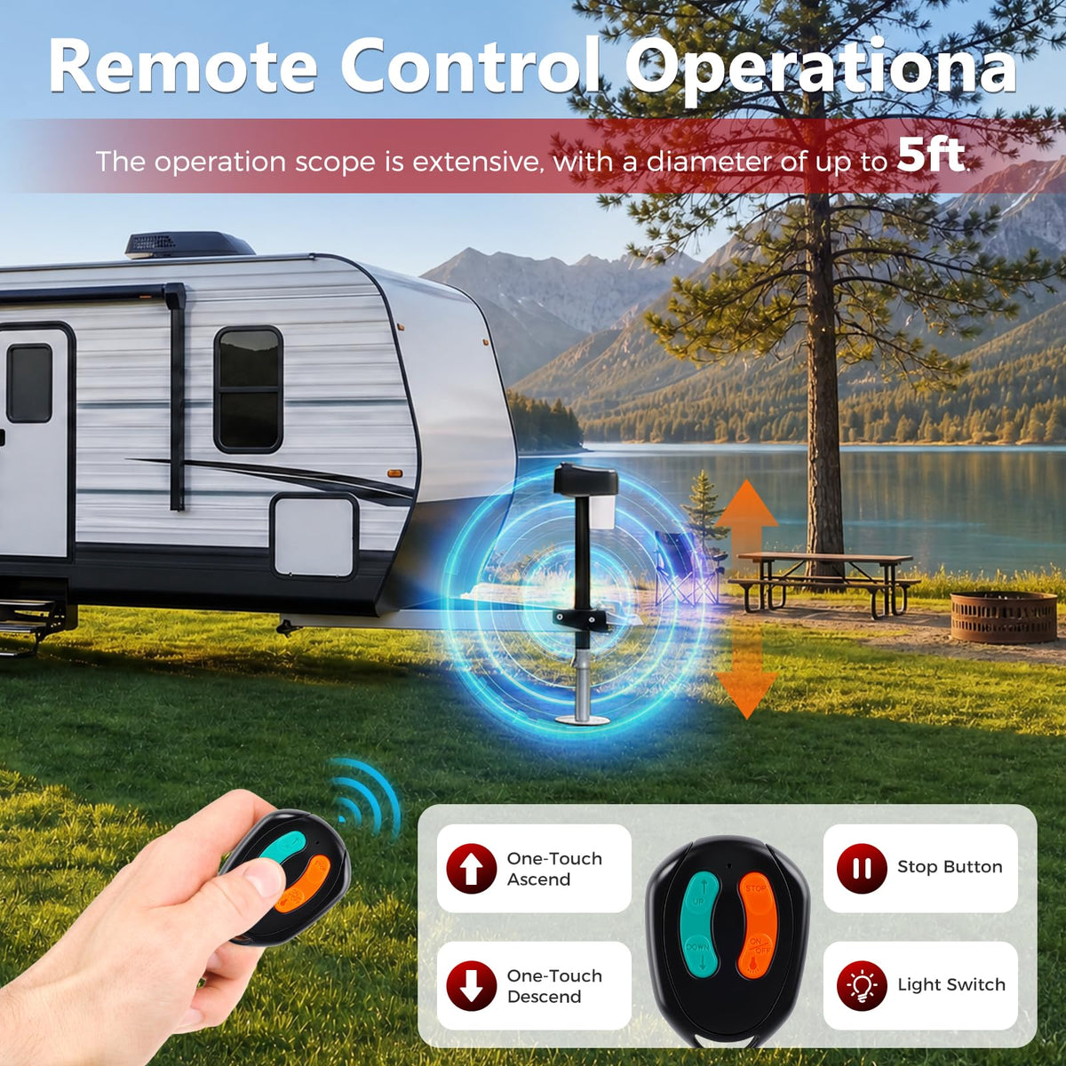 Electric Trailer Jack with 2 Remote Control, IP65 Waterproof F727