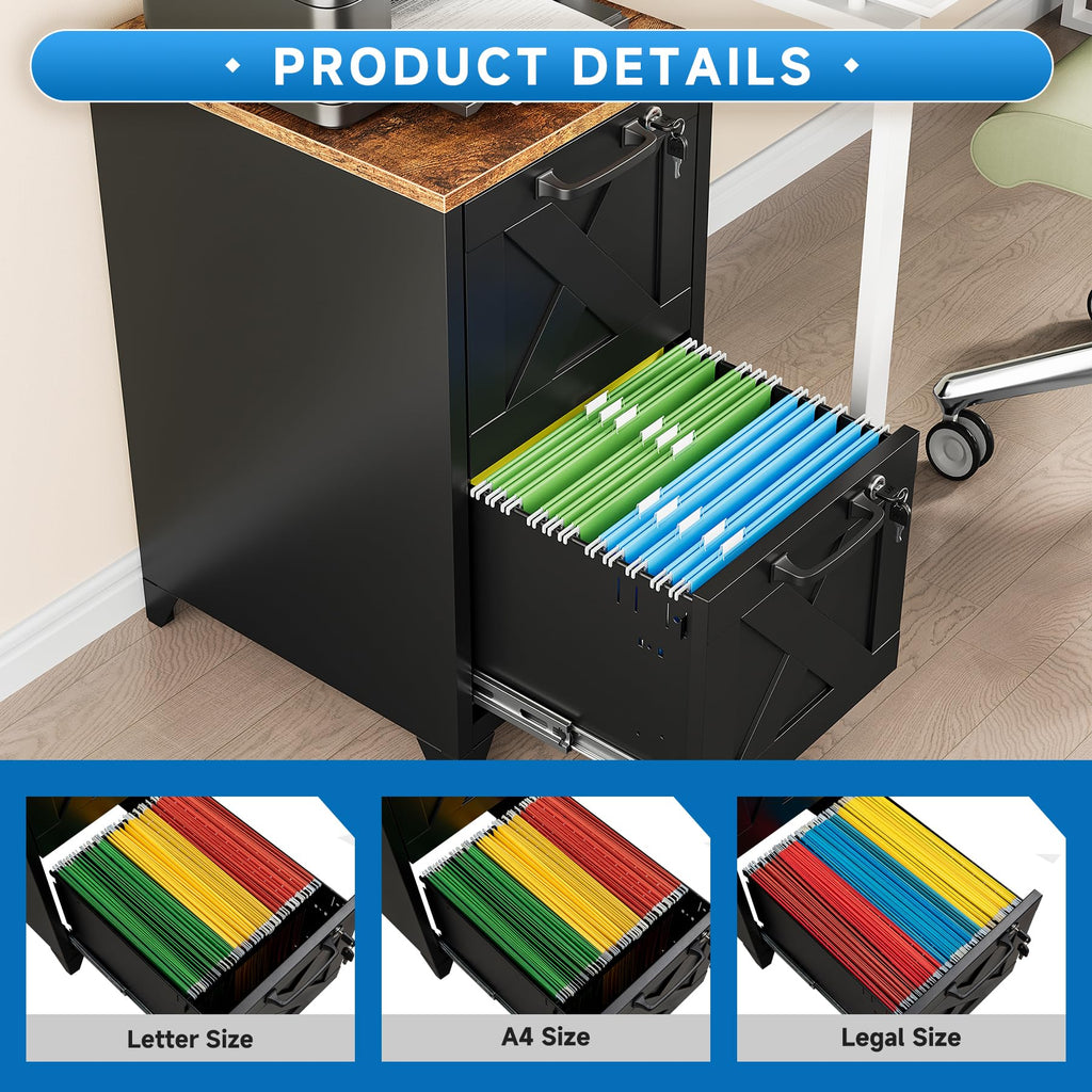 Black 2 Drawer Steel File Cabinet with Lock F776