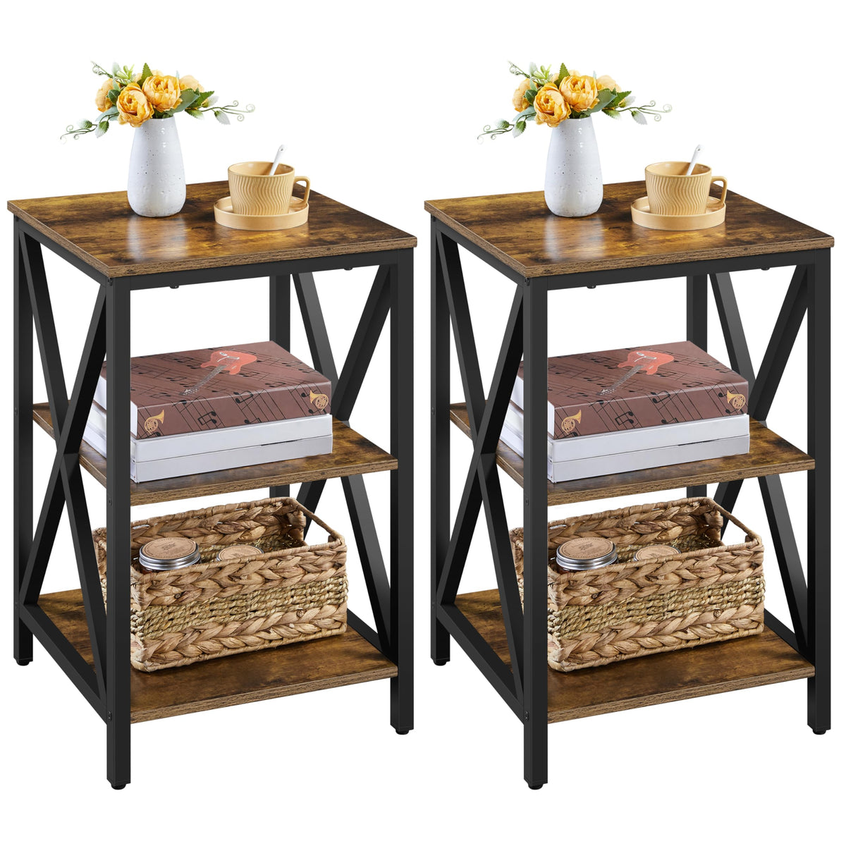 Rustic 3-Tier End Tables Set of 2 P4360