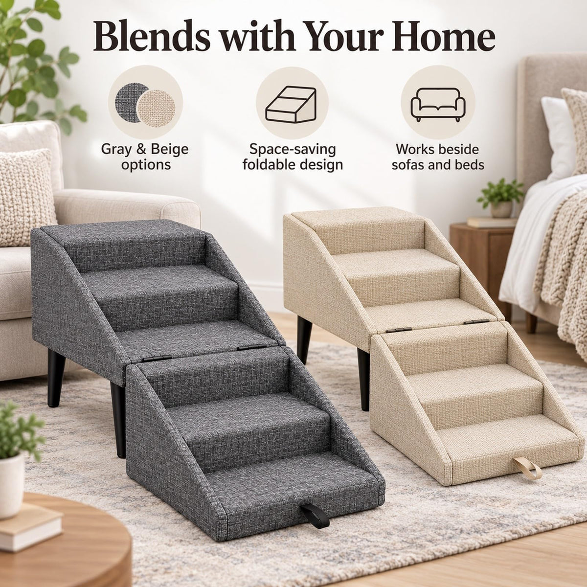 Foldable Dog Stairs Ottoman 2 in 1 Pet Steps with Storage G7656