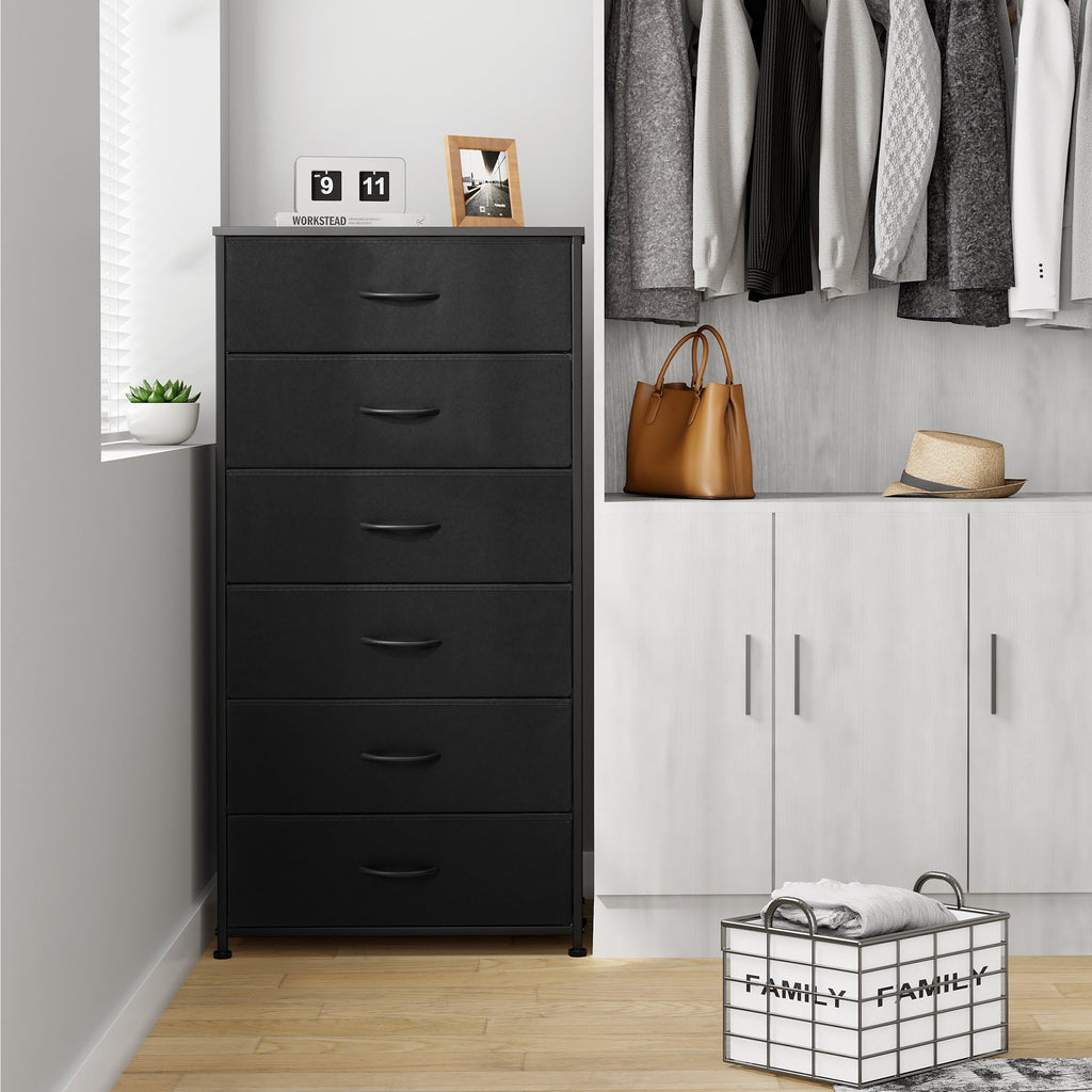Black 6-Drawer Fabric Dresser O140434