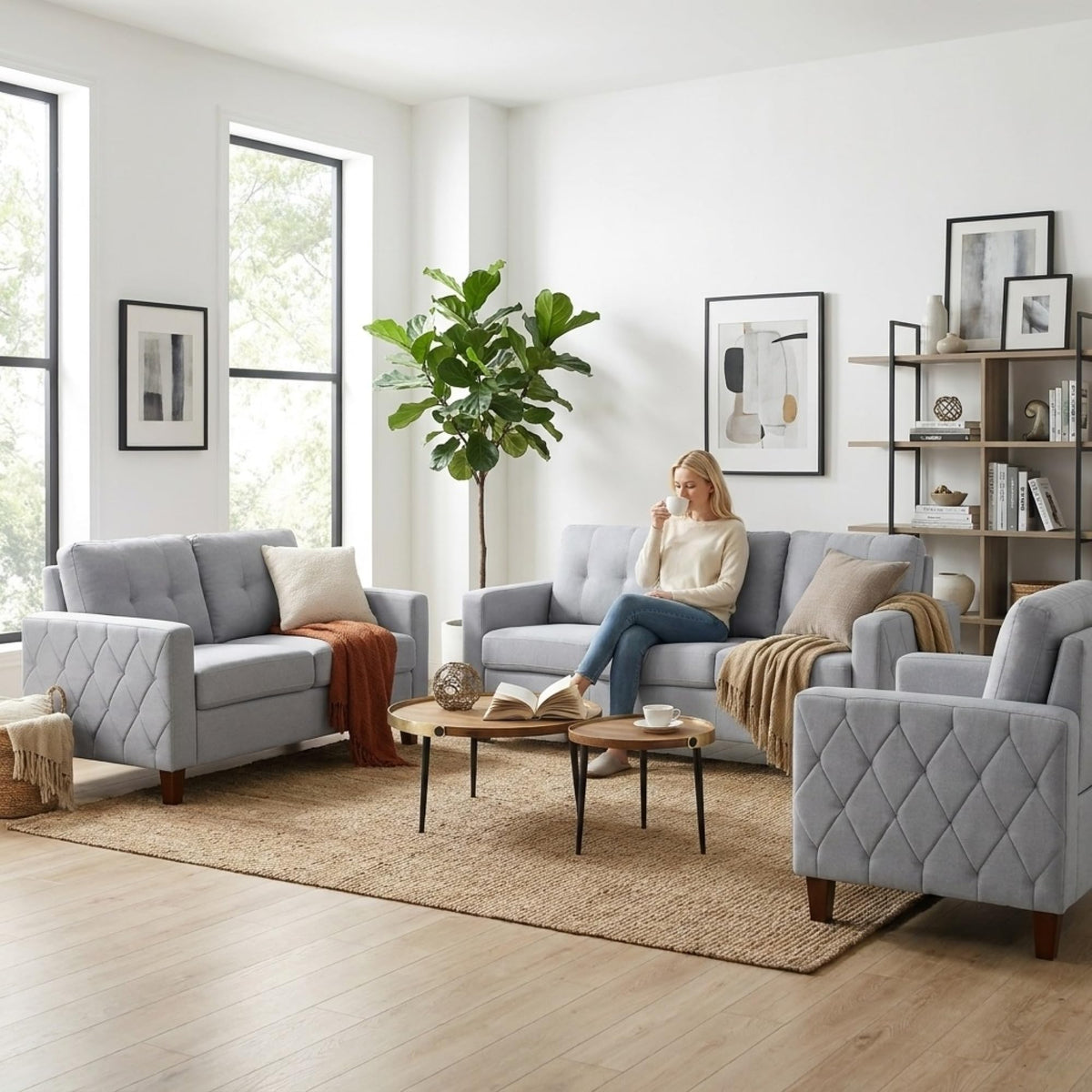 Light Gray Tufted Upholstered Loveseat Y401264