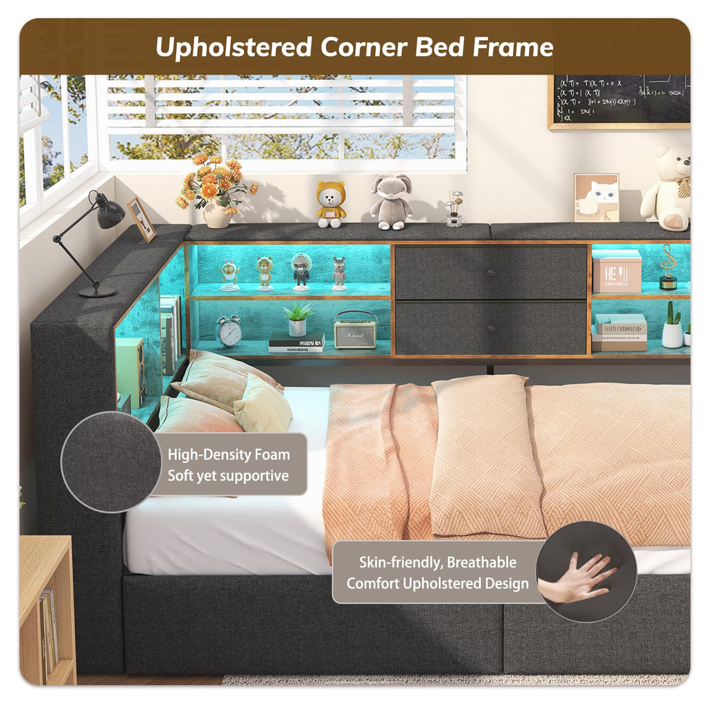 Twin Corner Bed Frame with Storage Drawers C309856
