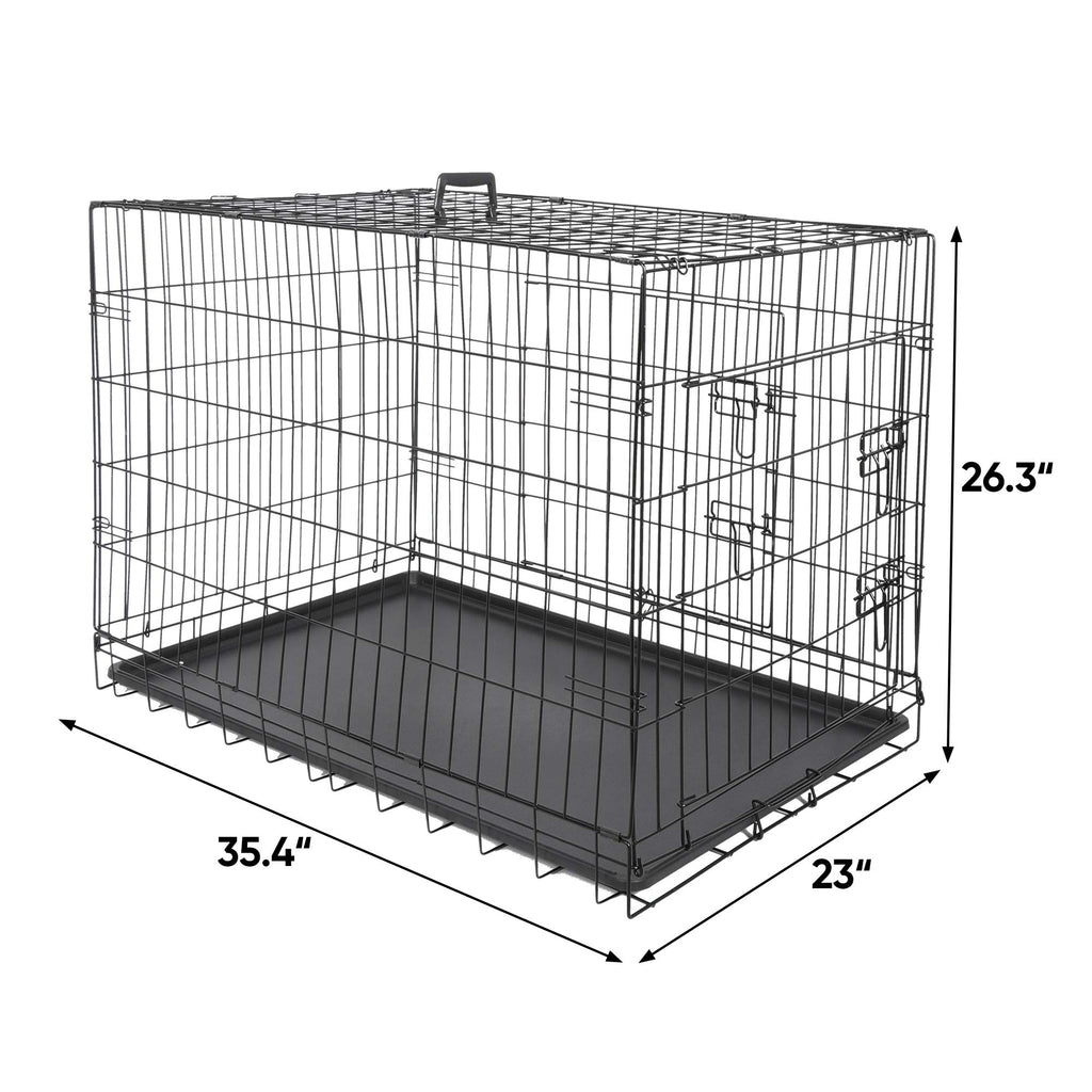 42 Inch Folding Metal Dog Crate with Tray and Handle X882757