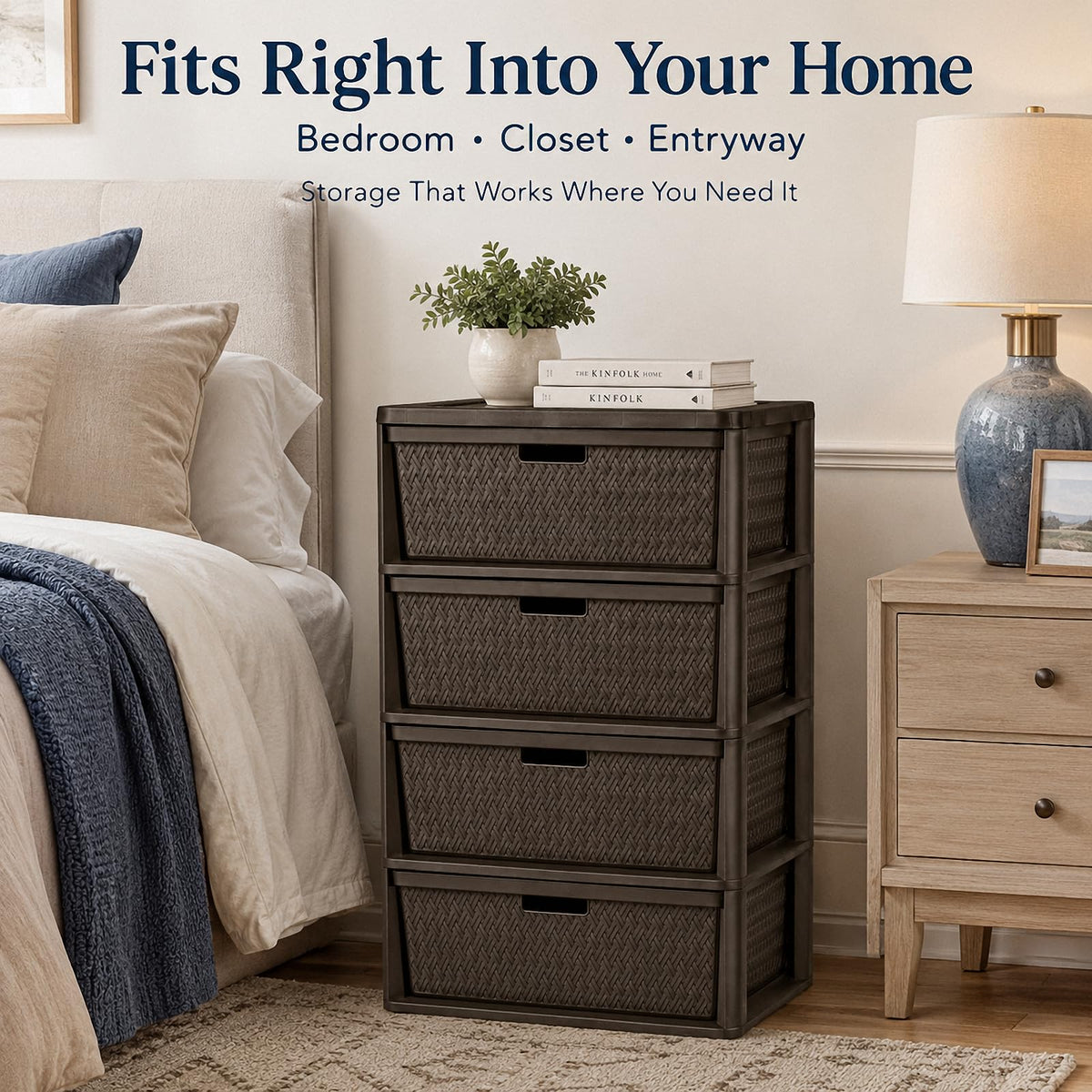 Brown 4-Drawer Plastic Storage Chest Z694509