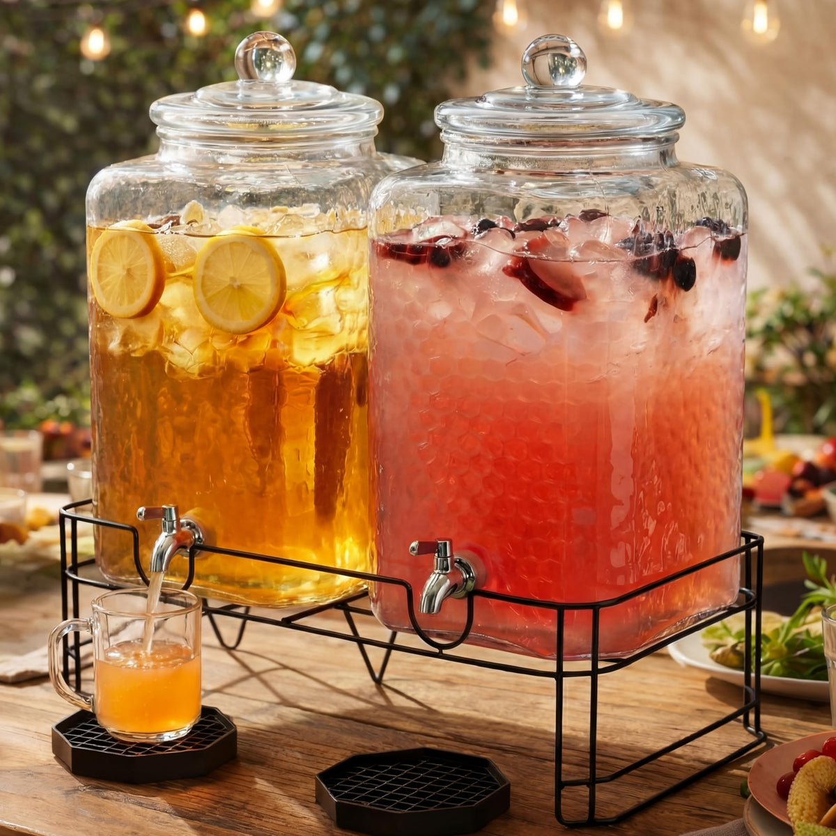 2 Pack 5 Gallon Hammered Glass Drink Dispenser with Stand R14760