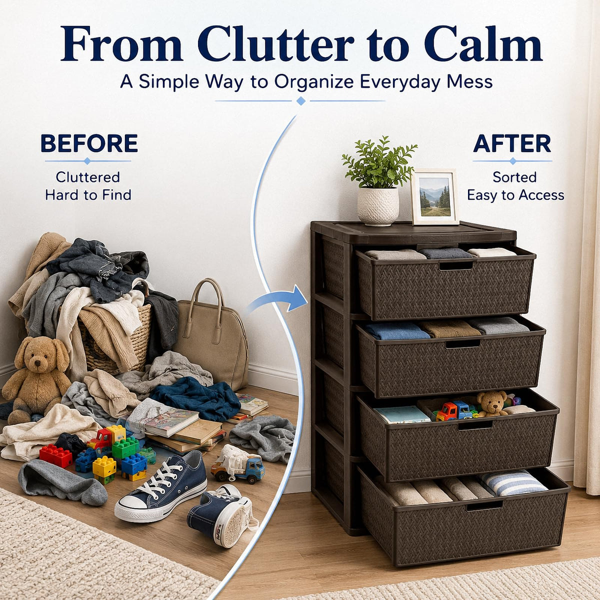 Brown 4-Drawer Plastic Storage Chest Z694509