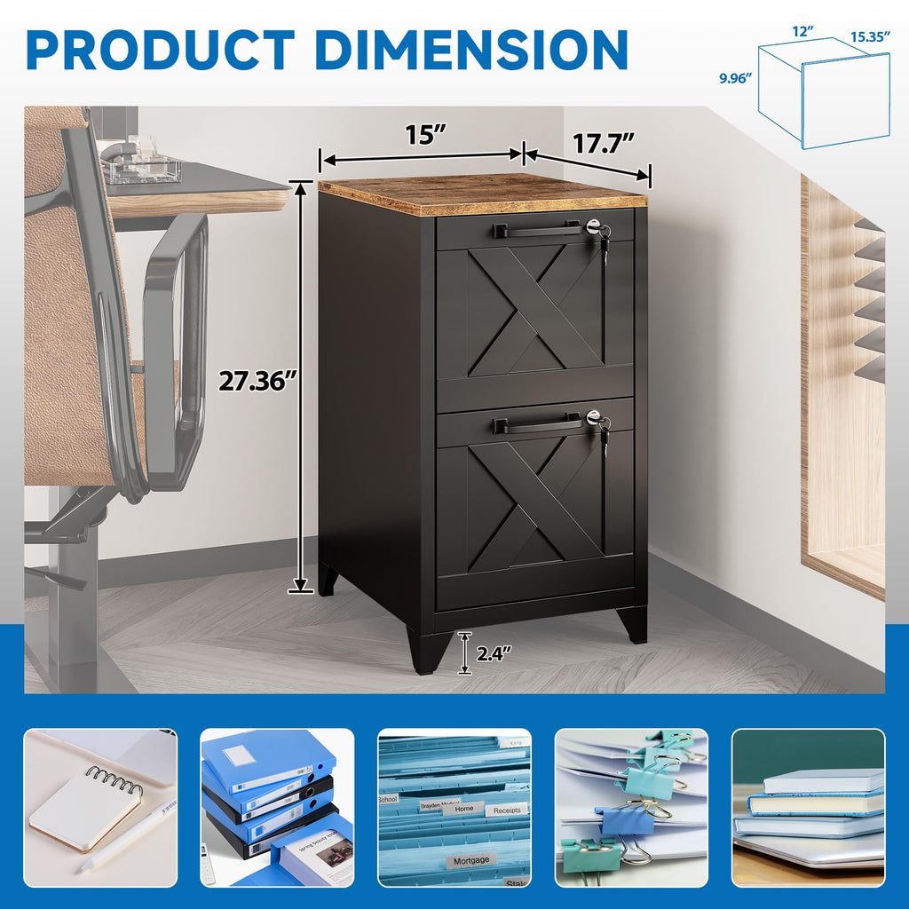 Black 2 Drawer Steel File Cabinet with Lock F776