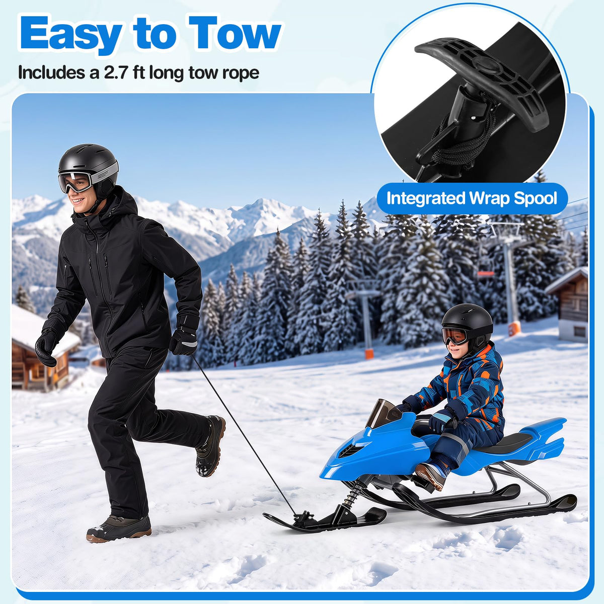 Snow Racer Sled with Brakes, Steering Handle, Tow Ropes I441547