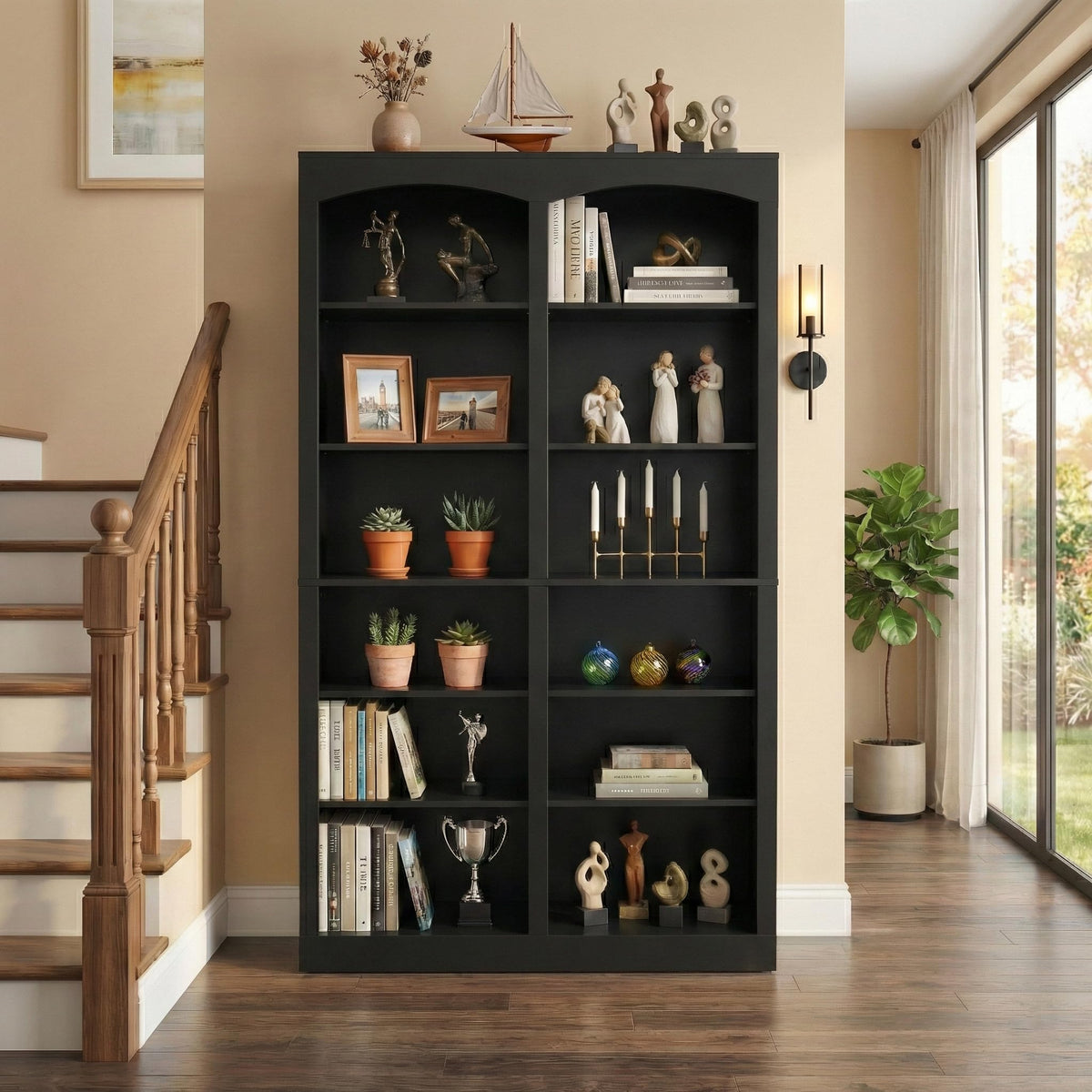 71" Tall Black 12-Tier Wood Bookcase X370480