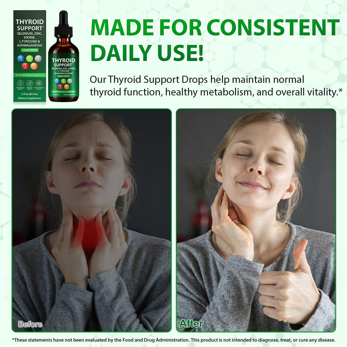 Iodine Selenium Zinc Ashwagandha L-Tyrosine Thyroid Support Liquid Drops 2 Fl Oz E1983