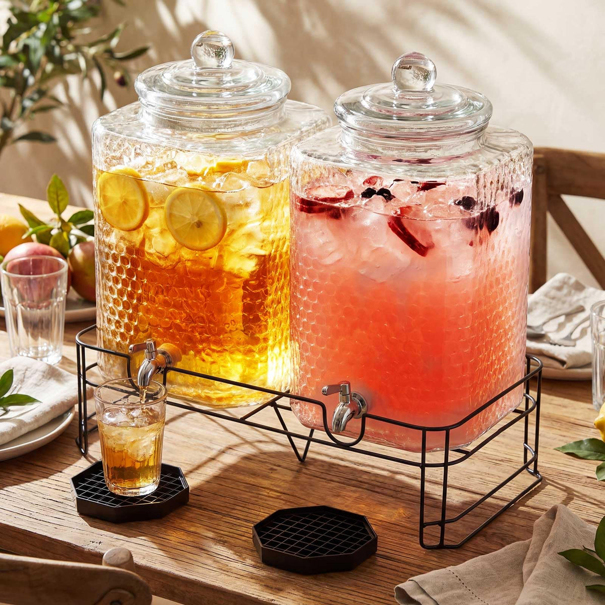 2 Pack 5 Gallon Hammered Glass Drink Dispenser with Stand R14760