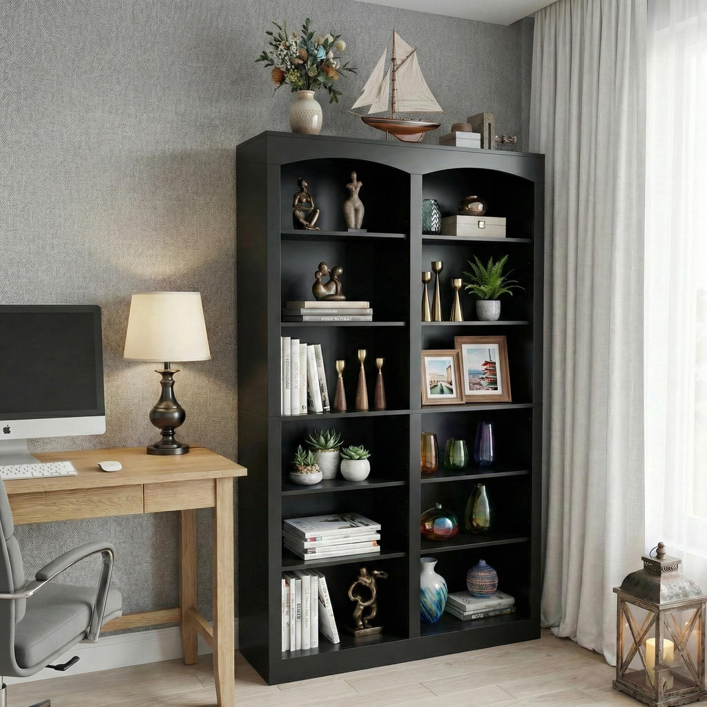 71" Tall Black 12-Tier Wood Bookcase X370480