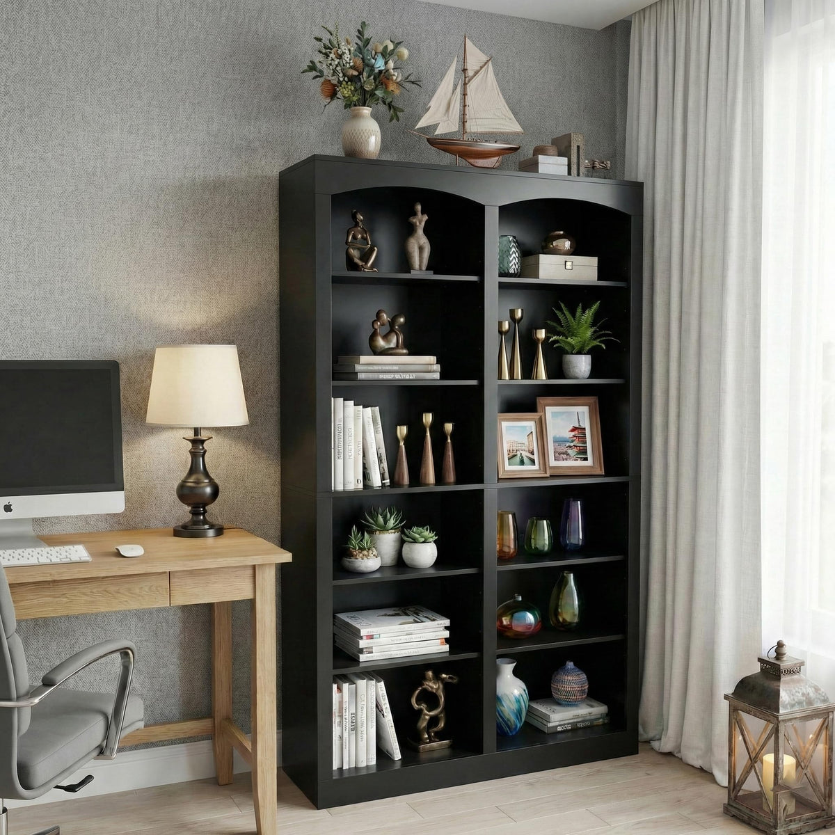 71" Tall Black 12-Tier Wood Bookcase X370480