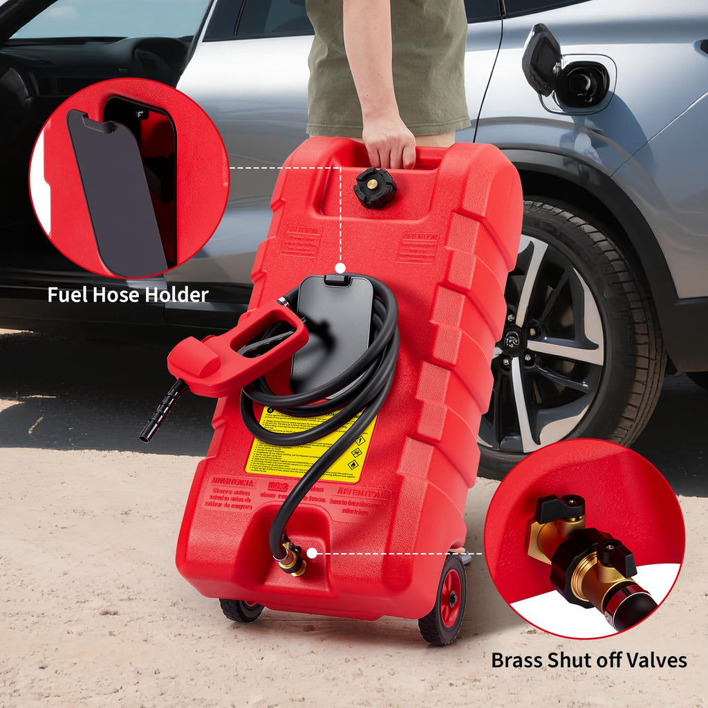 15 Gallon Portable Fuel Gas Can with Wheels and Hose J1052