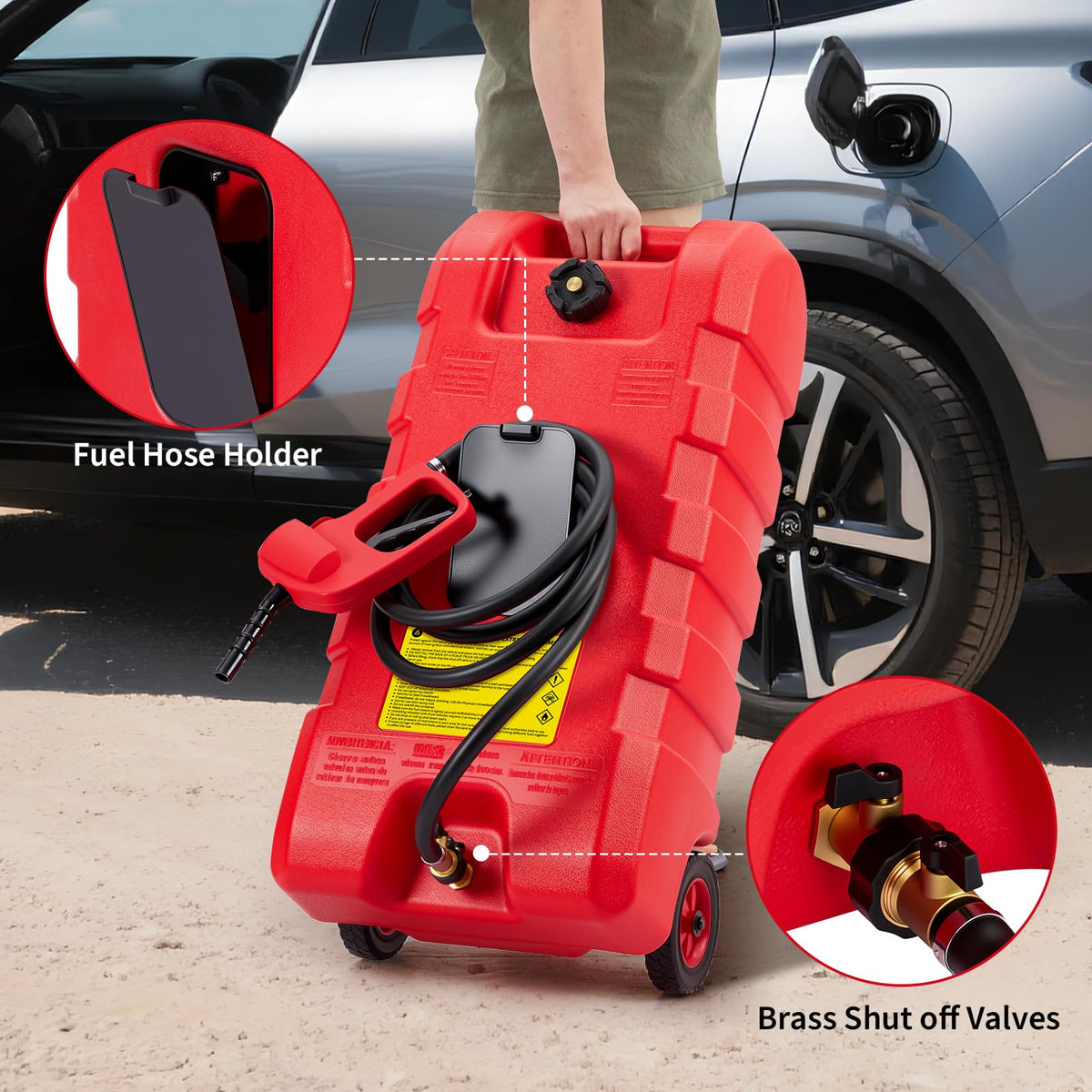 15 Gallon Portable Fuel Gas Can with Wheels and Hose J1052
