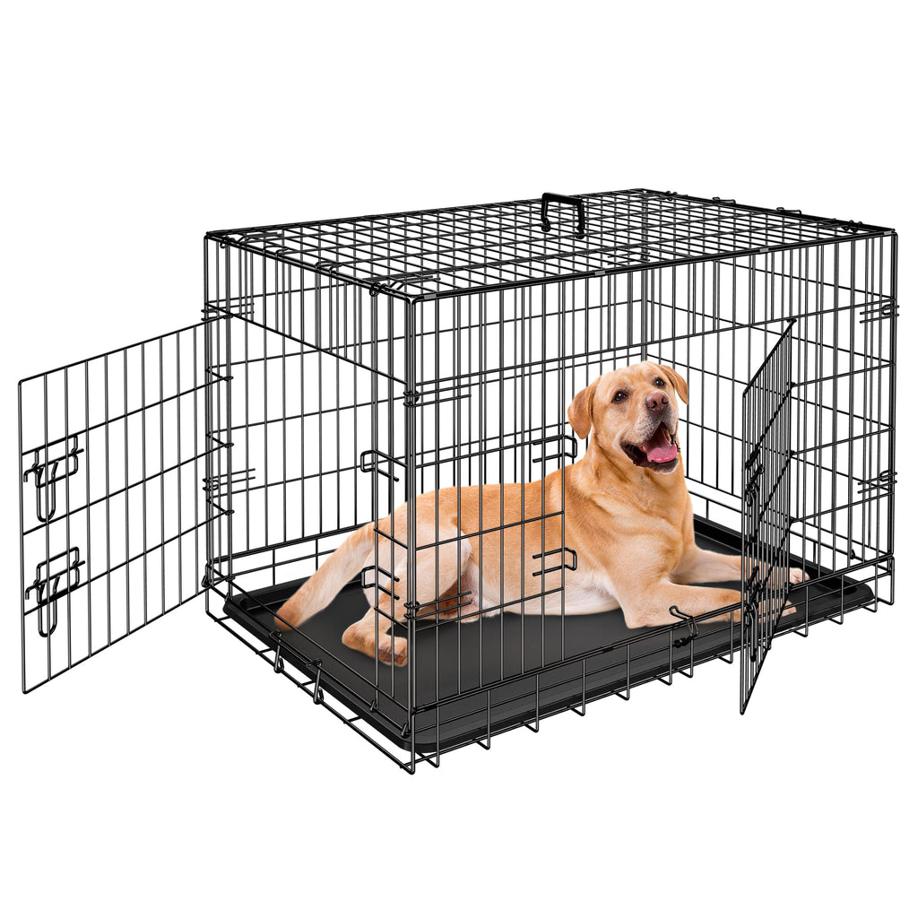 42 Inch Folding Metal Dog Crate with Tray and Handle X882757