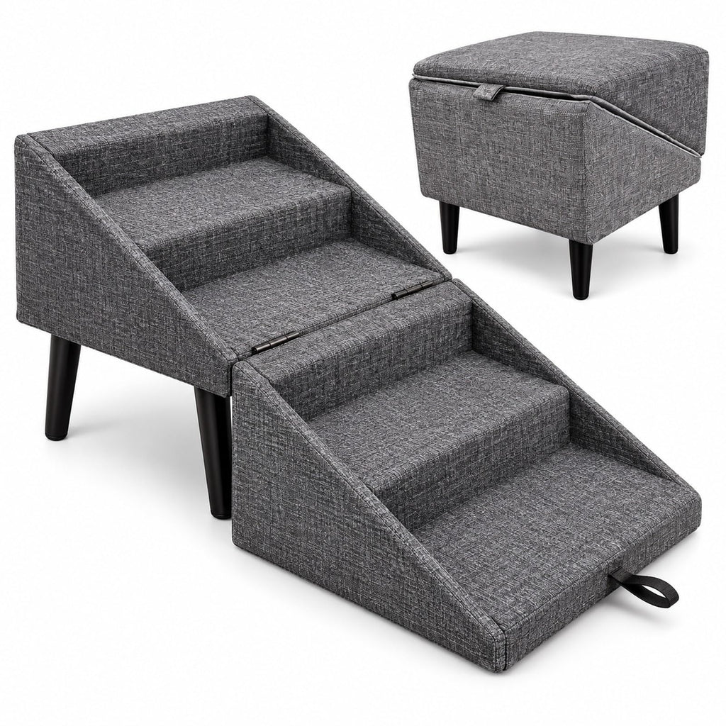Foldable Dog Stairs Ottoman 2 in 1 Pet Steps with Storage G7656