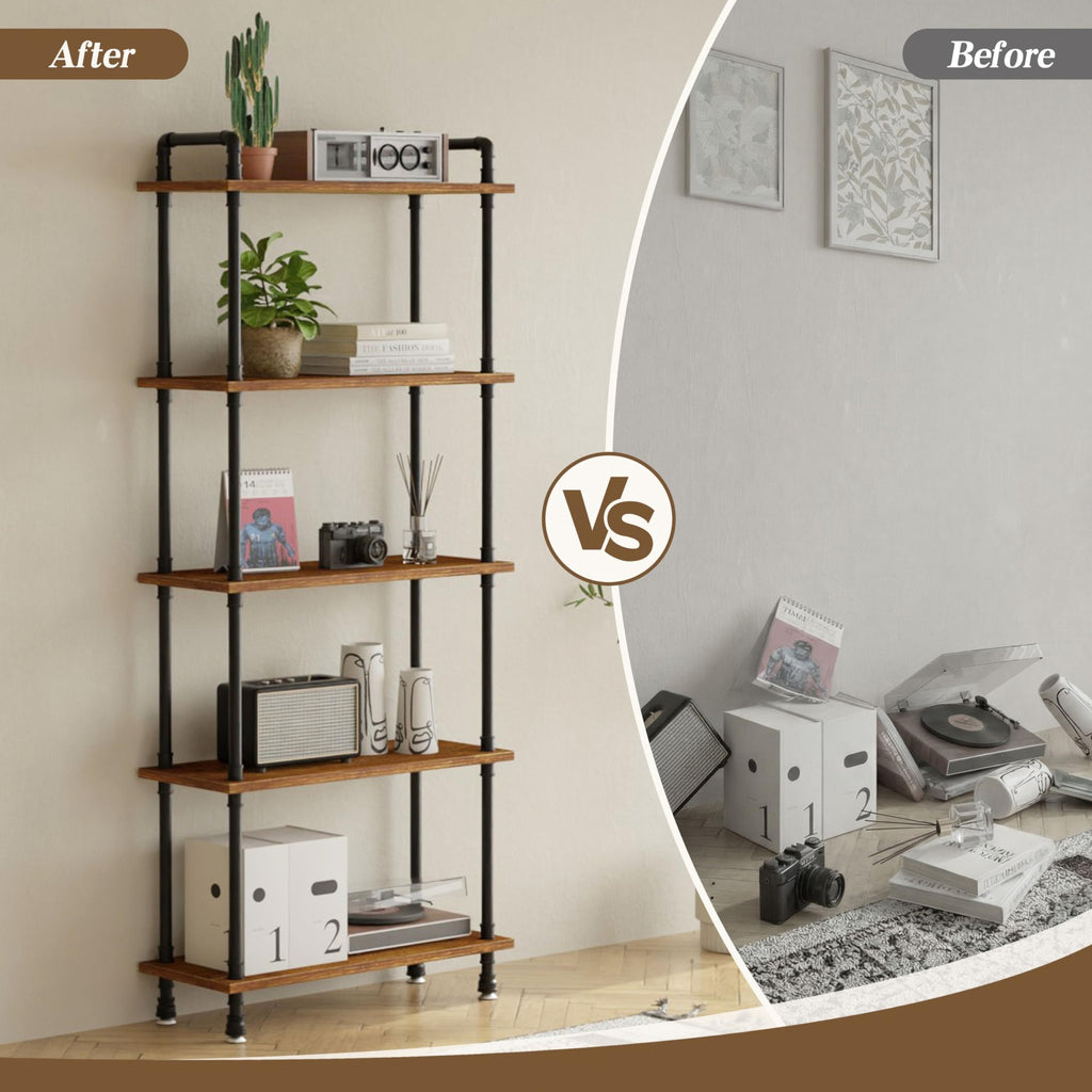 5 Tier Rustic Brown Bookshelf Q379