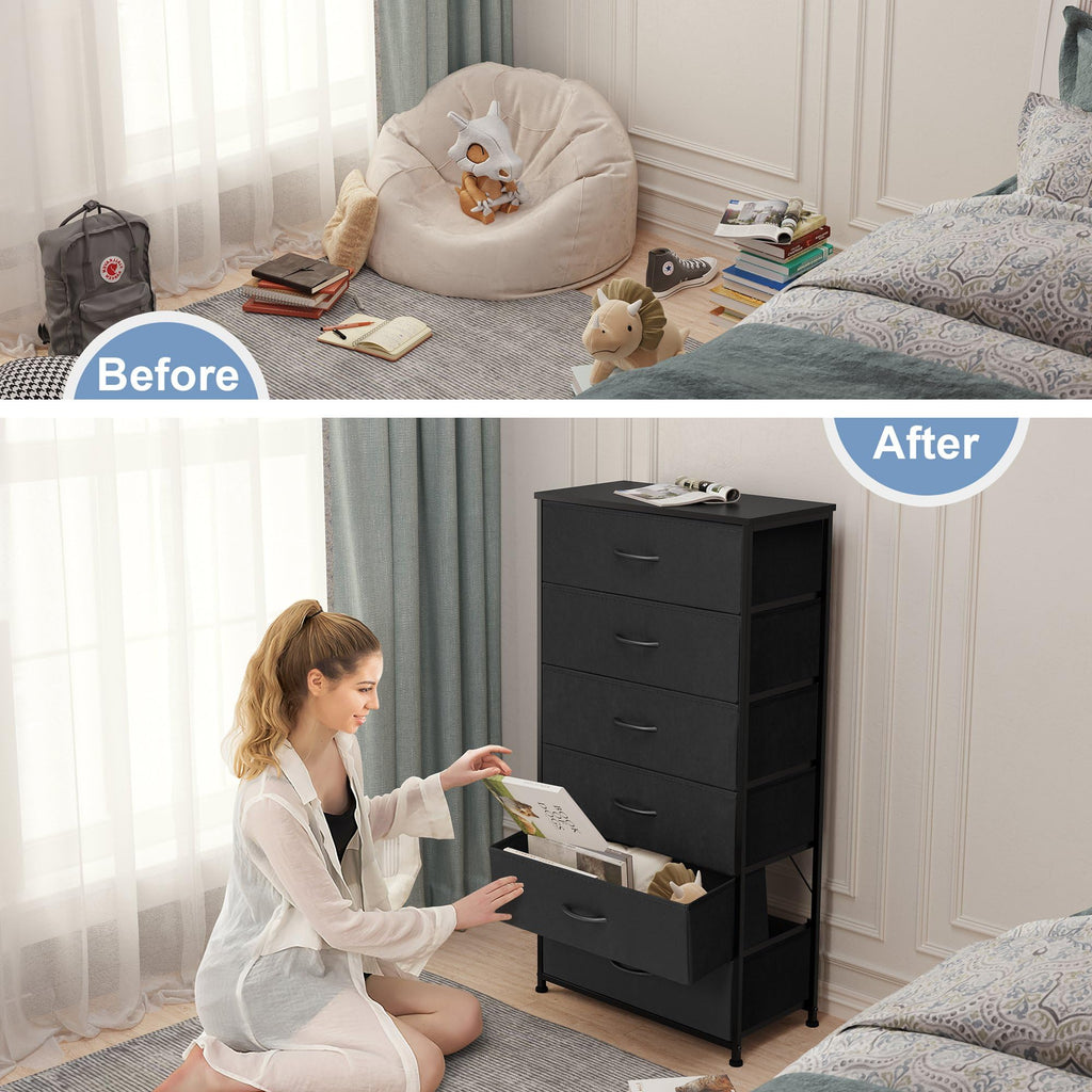Black 6-Drawer Fabric Dresser O140434