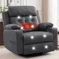 Oversized Swivel Rocker Recliner with Heat and Massage, Faux Leather, Grey V881