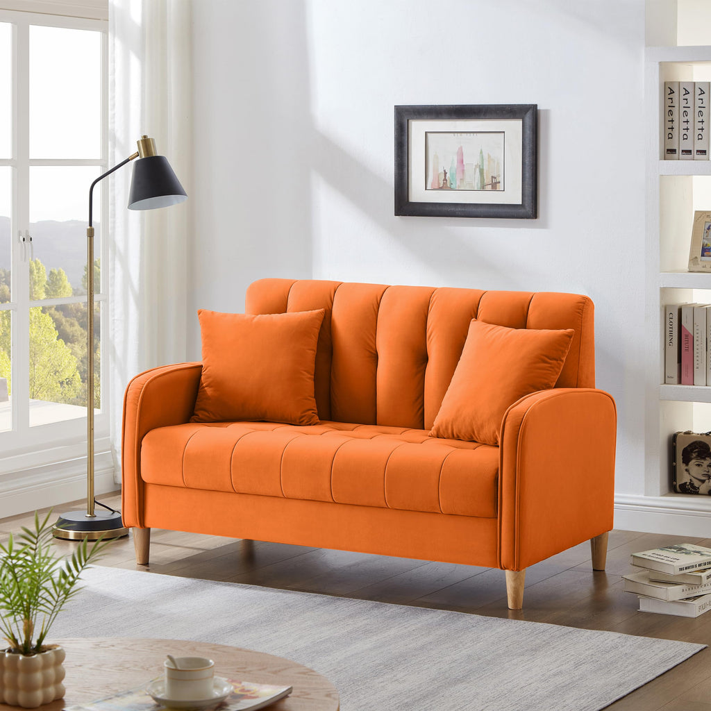 Orange Velvet Tufted Loveseat Sofa M96740
