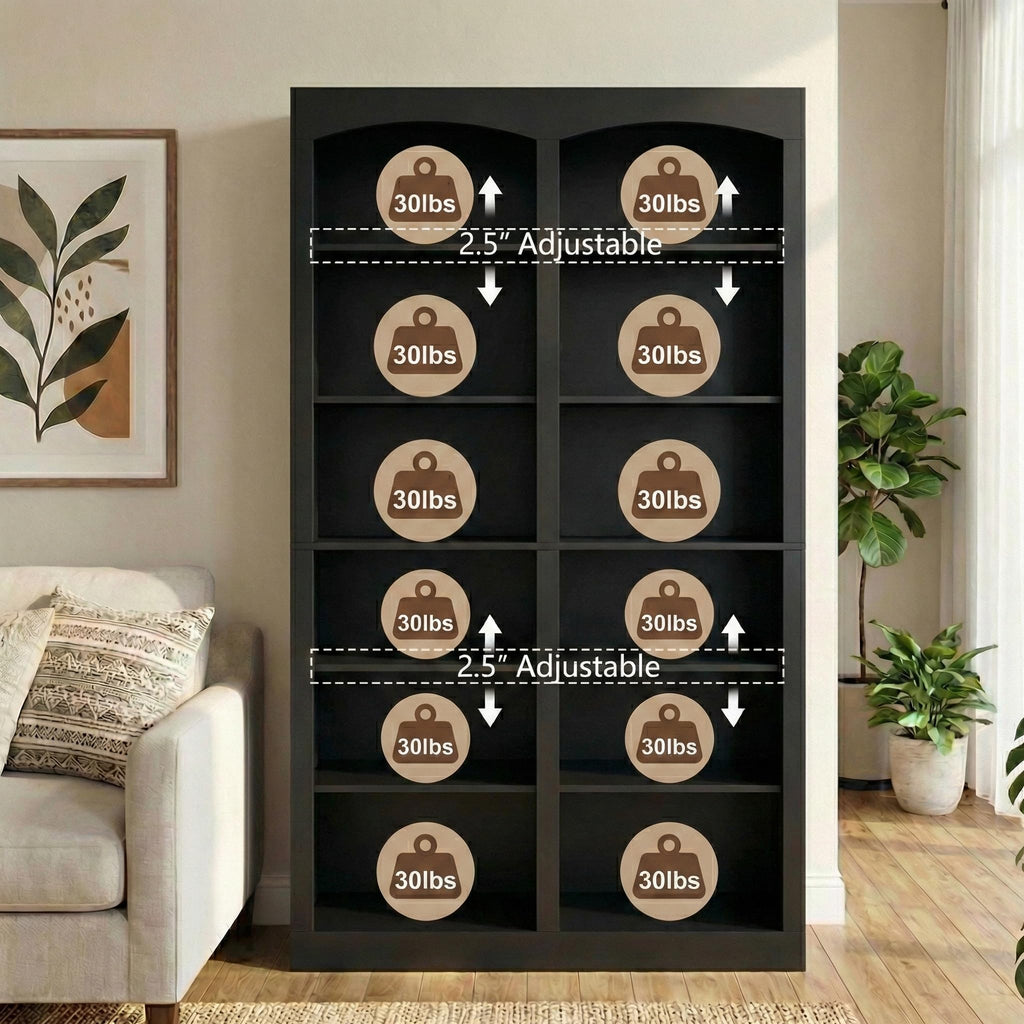 71" Tall Black 12-Tier Wood Bookcase X370480