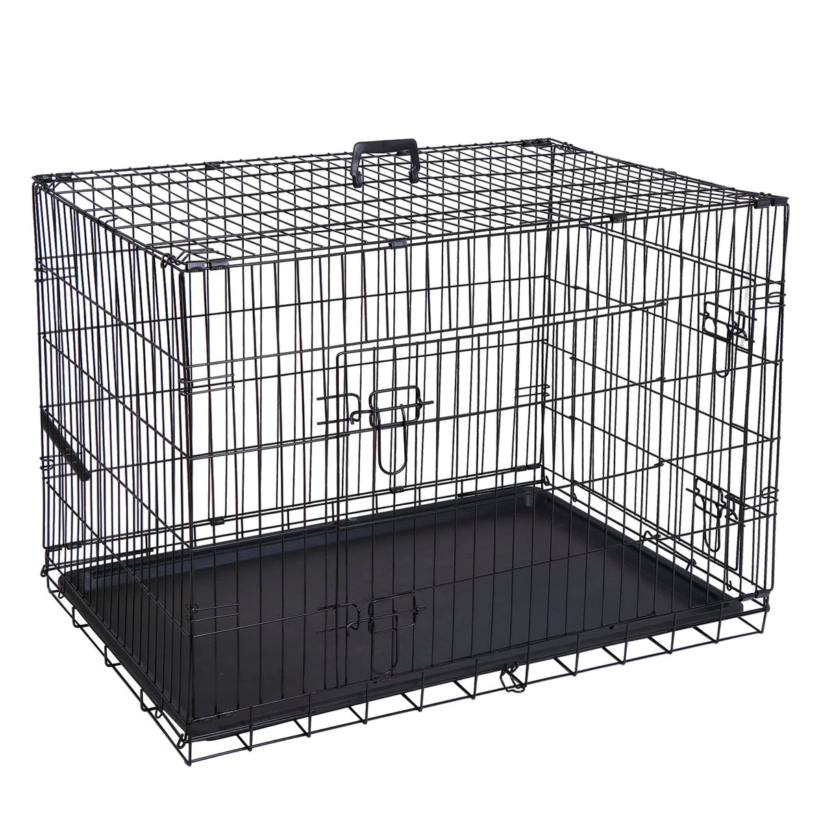 42 Inch Folding Metal Dog Crate with Tray and Handle X882757