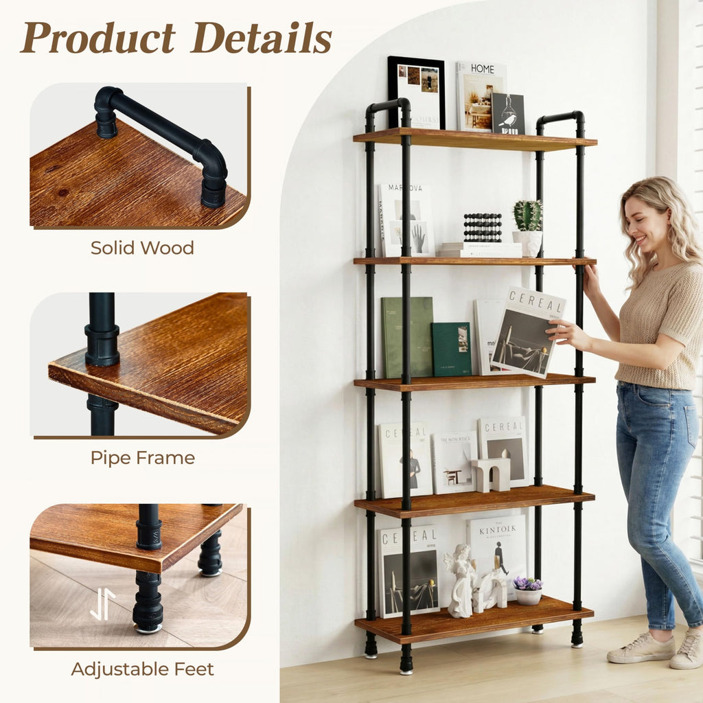 5 Tier Rustic Brown Bookshelf Q379