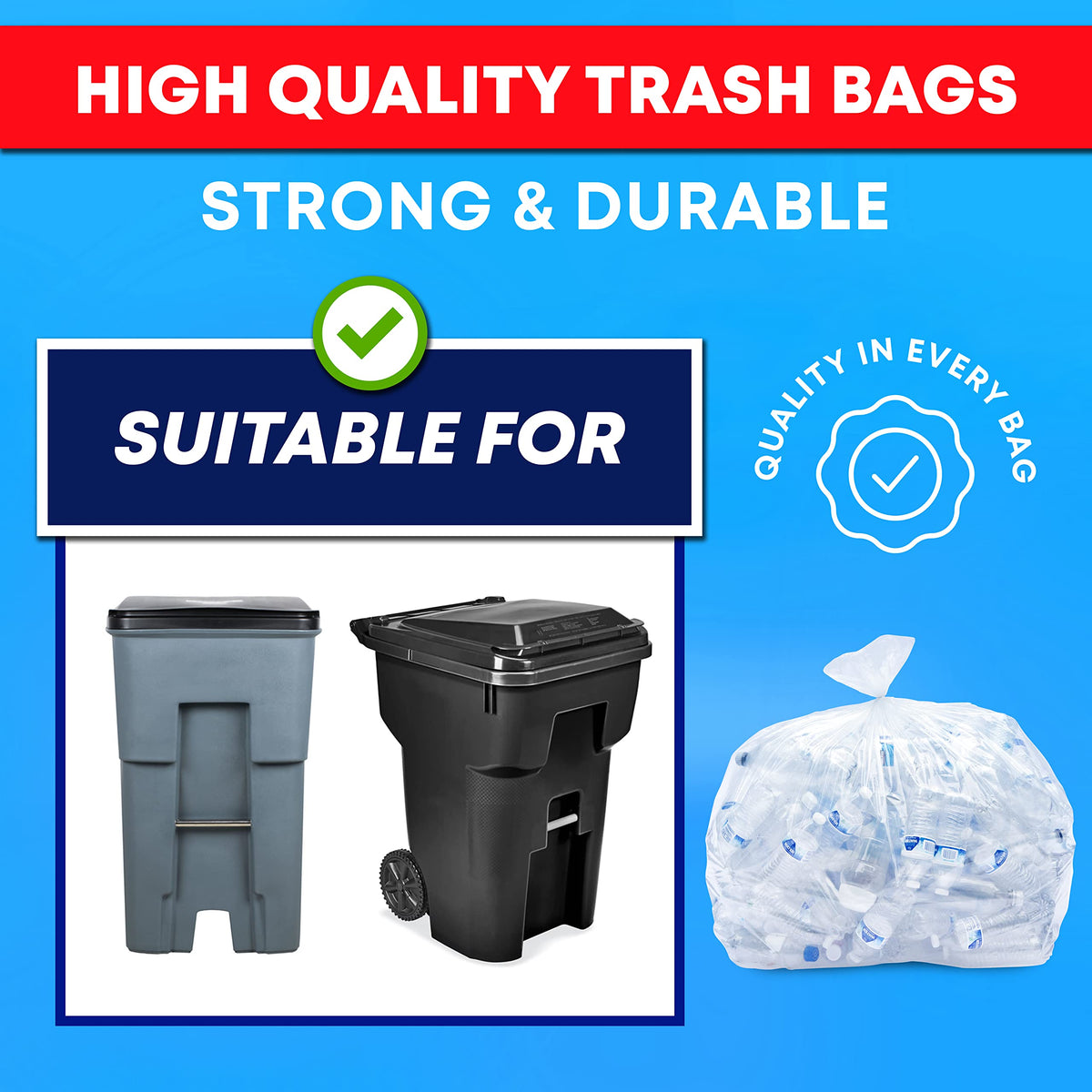 64-65 Gallon Clear Trash Bags, 120 Count Heavy Duty Garbage Bags A88428