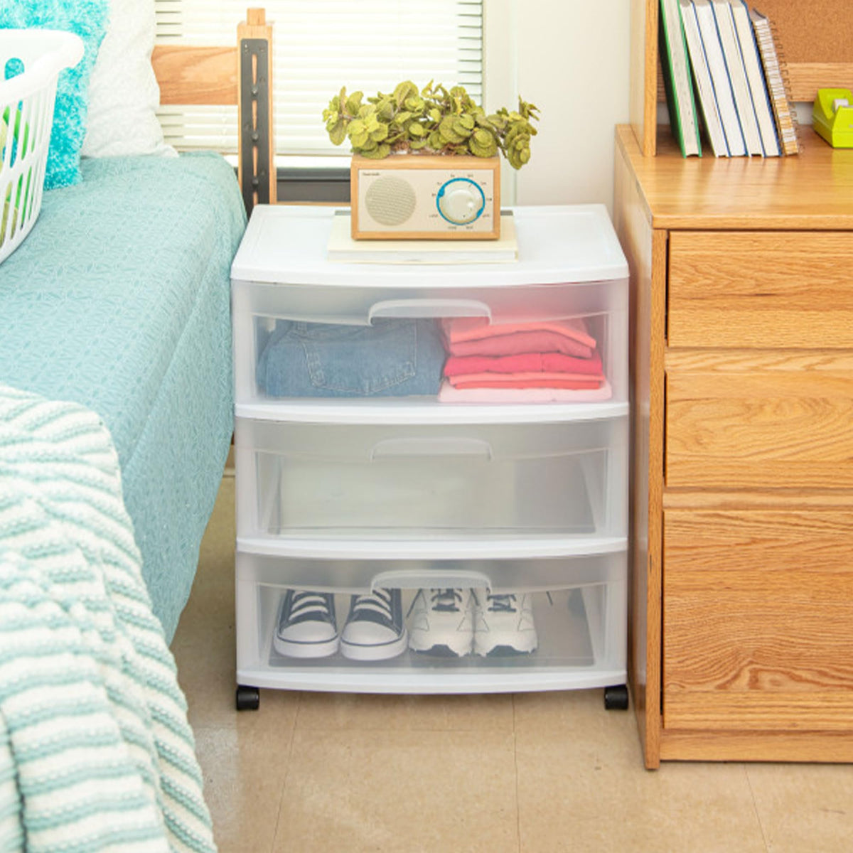 Wide 3 Drawer Plastic Storage Cart with Wheels Q3989